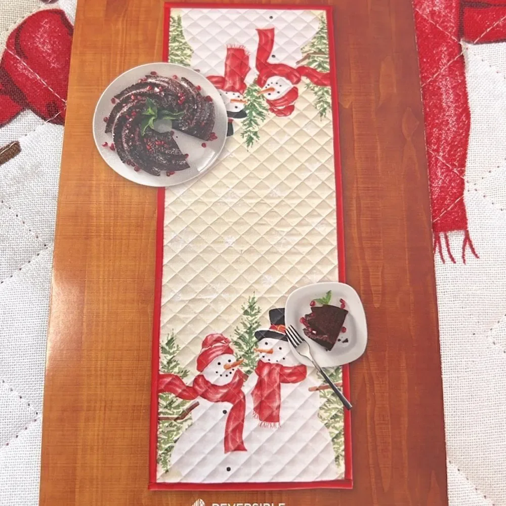 St. Nicholas Square Quilted Reversible Holdiay Snowman Table Runner